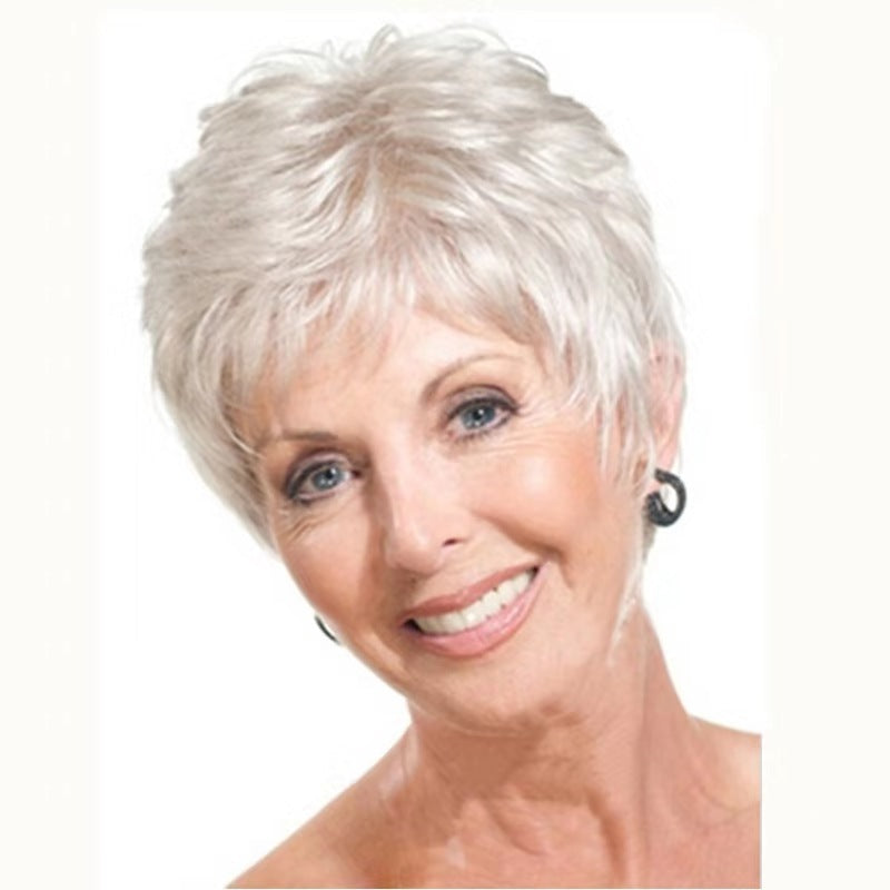 Silver-White Short Wig with Side Fringe