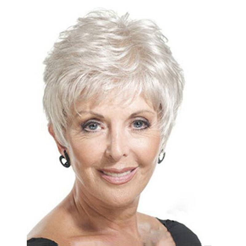 Silver-White Short Wig with Side Fringe