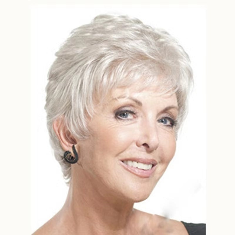 Silver-White Short Wig with Side Fringe
