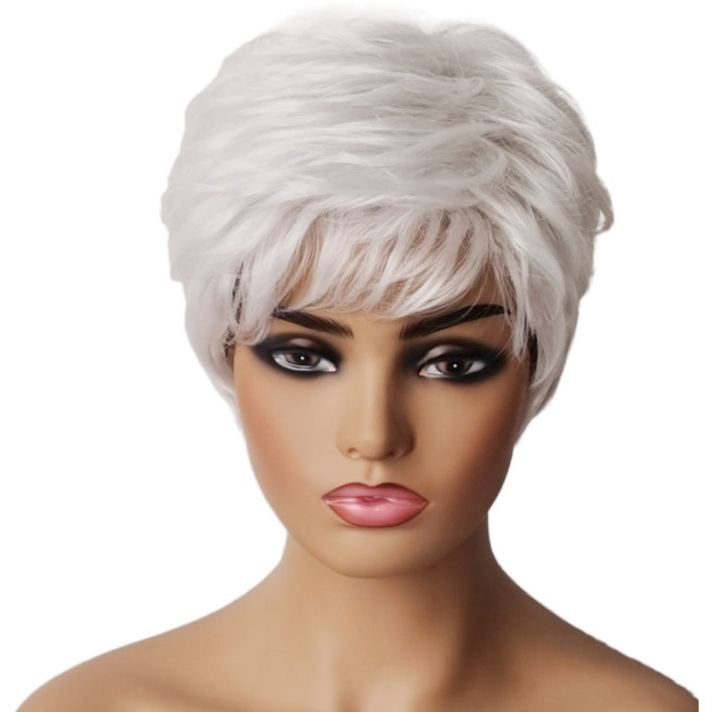 Silver-White Short Wig with Side Fringe