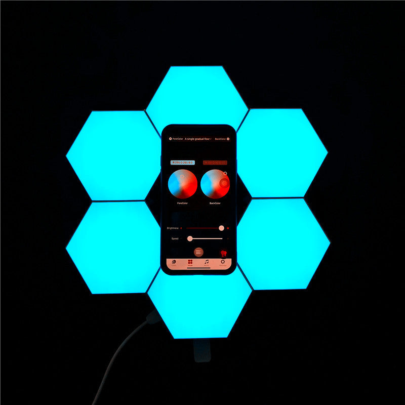 Compatible with Apple, Wireless Smart Phone Controlled LED Modular Honeycomb Light DIY Assembly Hexagonal Quantum Light Working With Android IOS System
