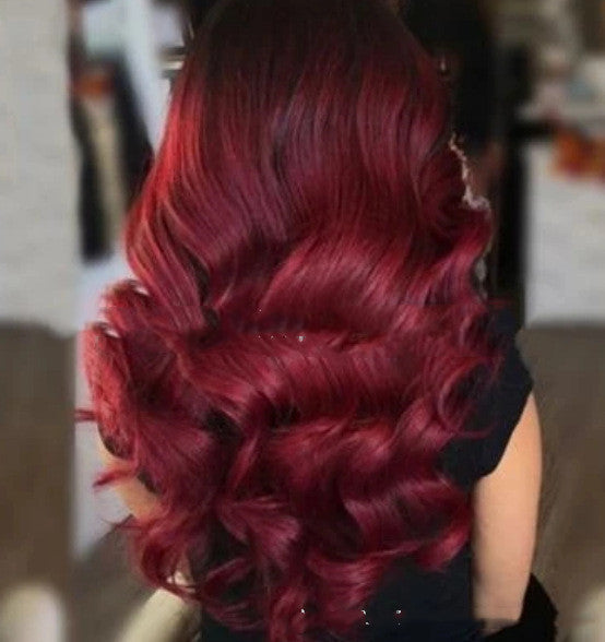 Wine Red Long Curly Wig