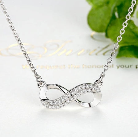 Valentine'S Day Gift  Sterling Silver Infinite Eternal Diamond Necklace  Sterling Silver Jewelry
