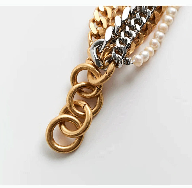 Women's Palace Pearl Bracelet Gold and Silver Mixed Color Multilayer Bracelet