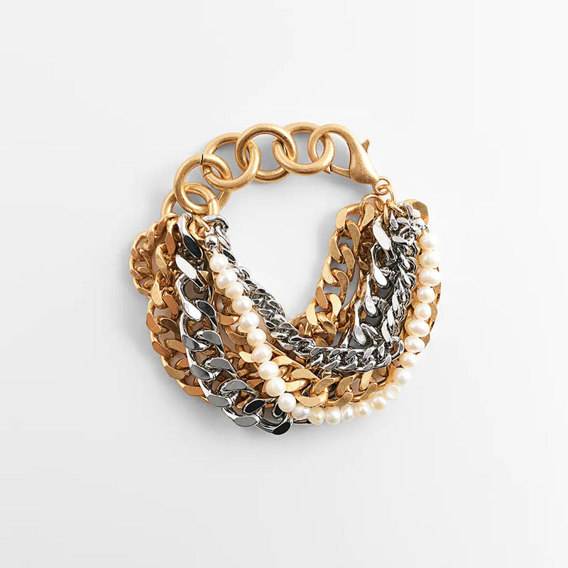 Women's Palace Pearl Bracelet Gold and Silver Mixed Color Multilayer Bracelet
