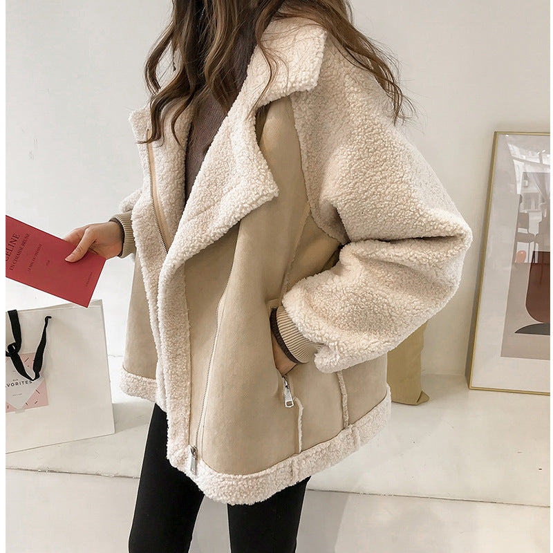 Women's Short Polyester Motorcycle-Style Jacket