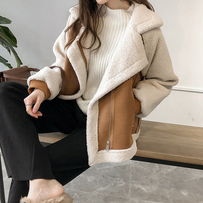 Women's Short Polyester Motorcycle-Style Jacket