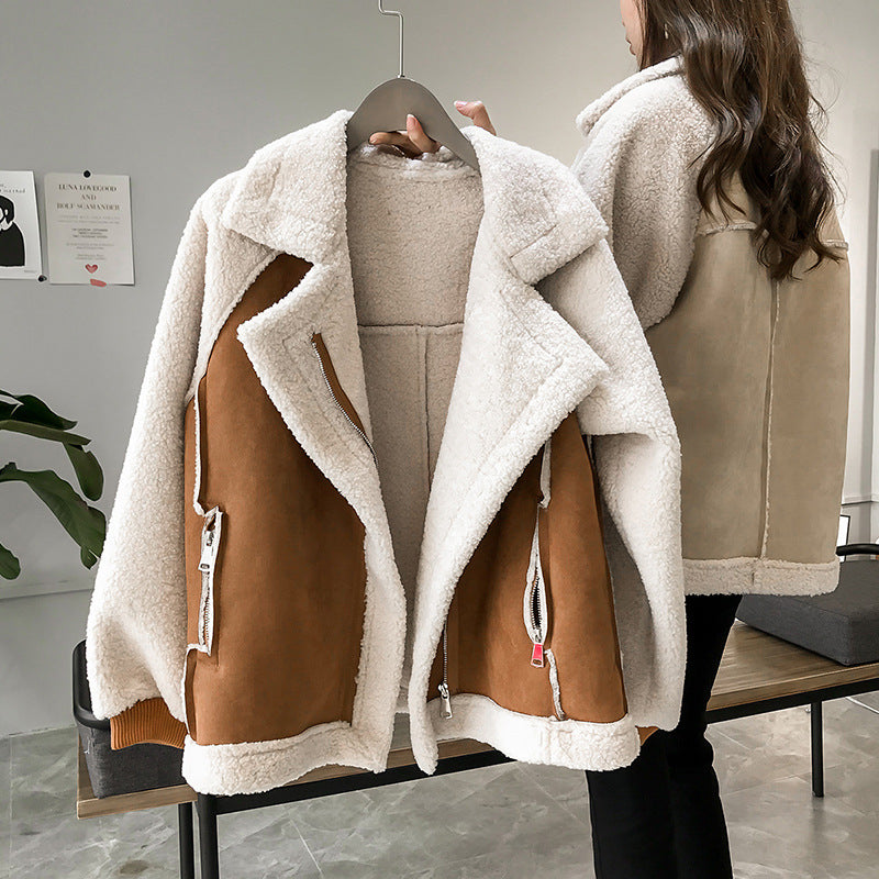 Women's Short Polyester Motorcycle-Style Jacket