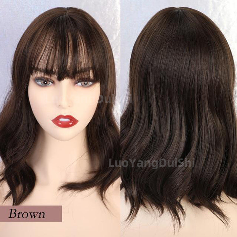 Short Natural Wave Curly Wig with Fringe - Purple