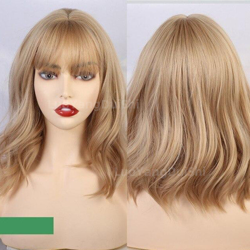 Short Natural Wave Curly Wig with Fringe - Purple