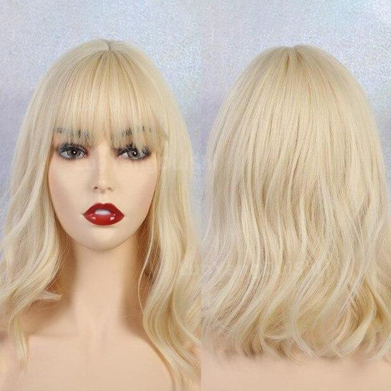Short Natural Wave Curly Wig with Fringe - Purple