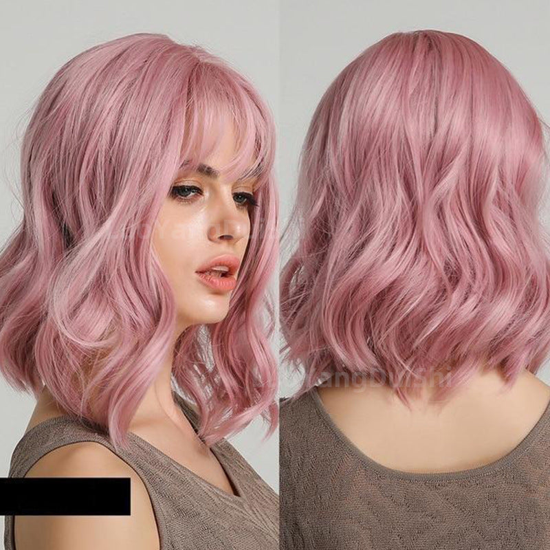 Short Natural Wave Curly Wig with Fringe - Purple