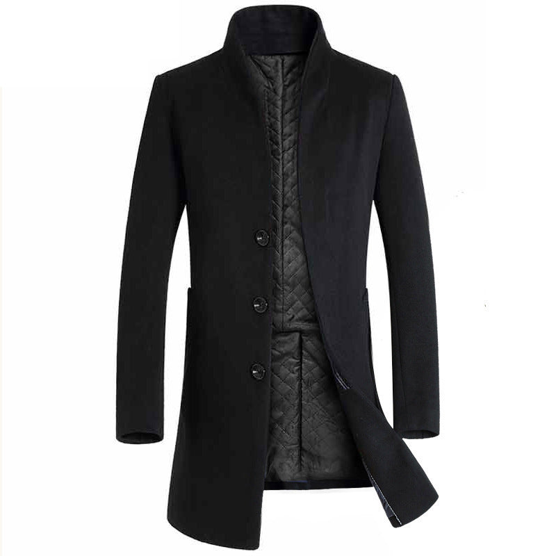 Men's Casual Woolen Coat Mid-Length Trench Coat