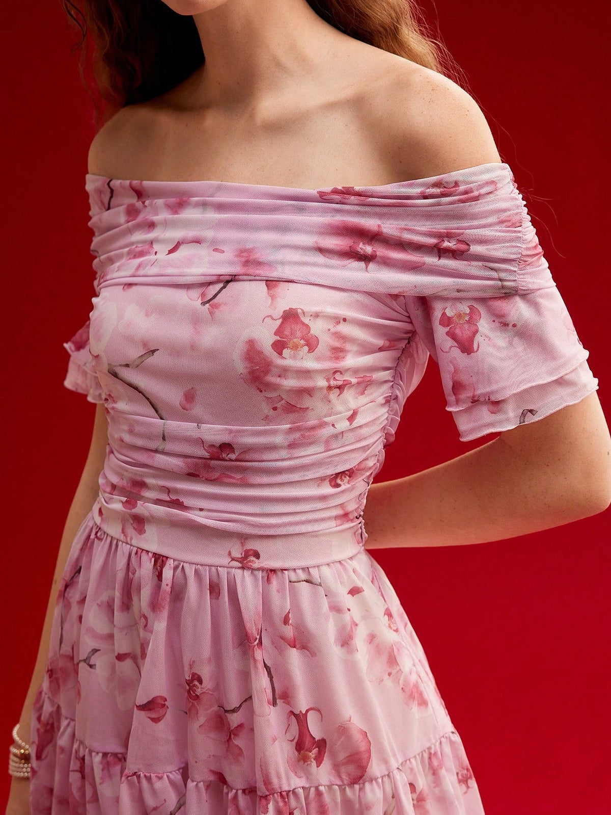 Floral Off-the-Shoulder Tiered Maxi Dress