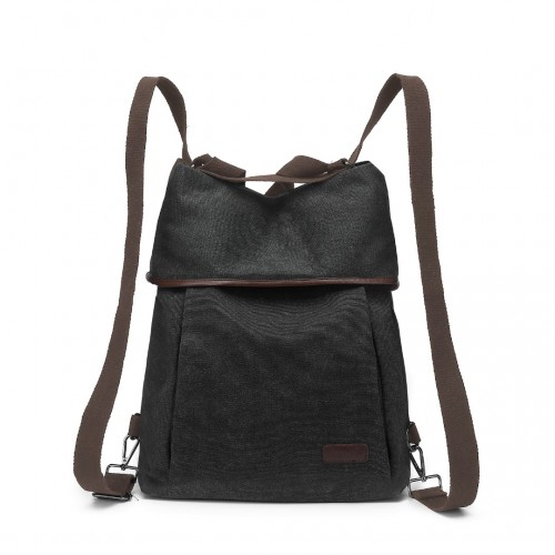 EB2041 - Kono Two Way Canvas Shoulder Bag Backpack - Black