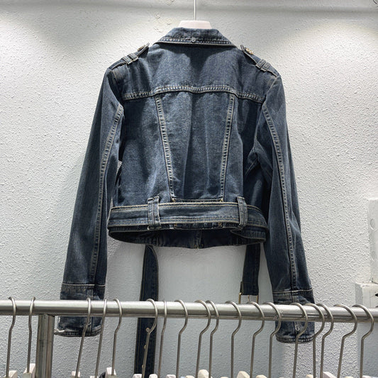 Fashion Denim Jacket Women's Retro High Waist Crop Top