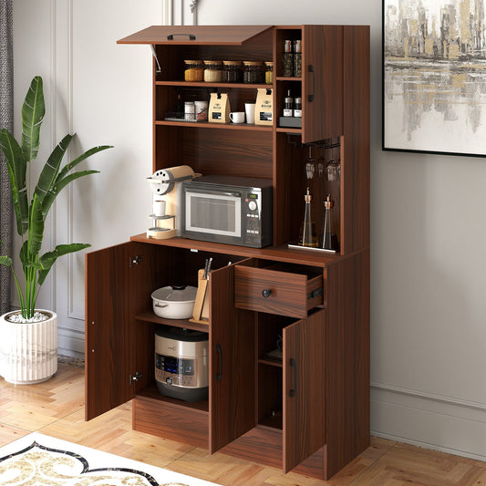 167cm Tall Pantry Cabinet with Hutch and Power Outlets-Walnut