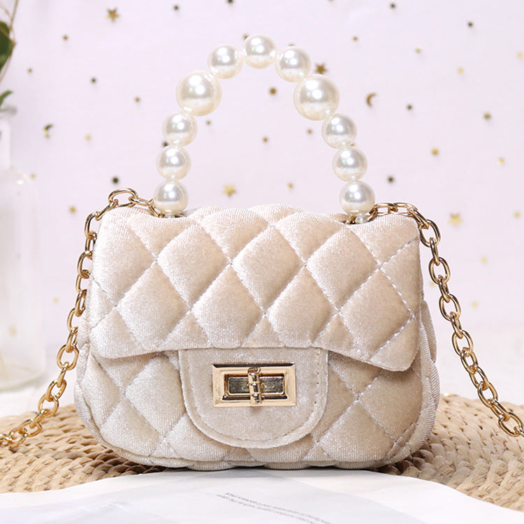 Gold Velvet Mini Pearl Tote