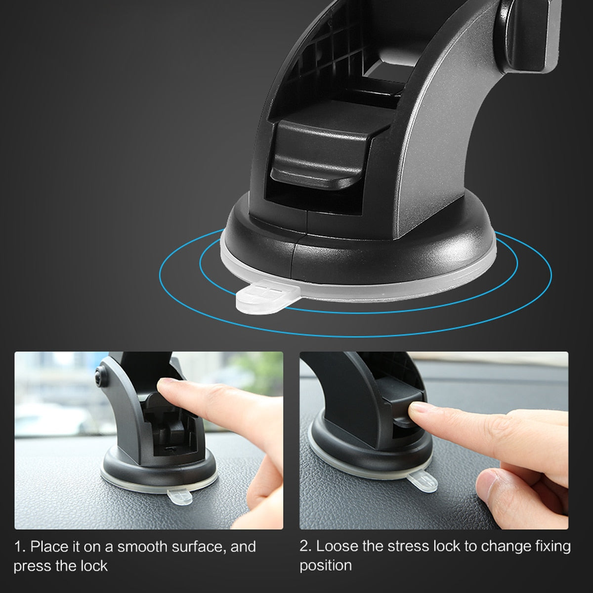 Telescopic Car Phone Holder - Long Rod Dashboard Suction Cup Mount