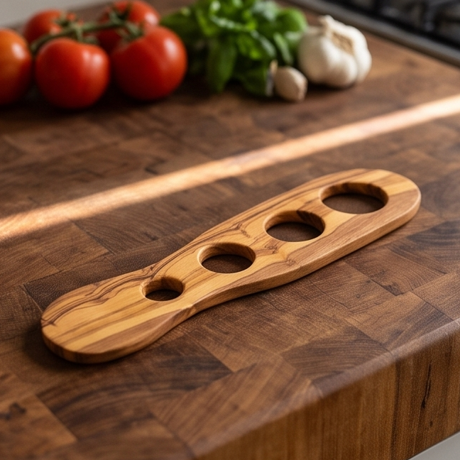 Handcrafted Olive Wood Spaghetti Measure - 4 Hole Pasta Portioning Gadget