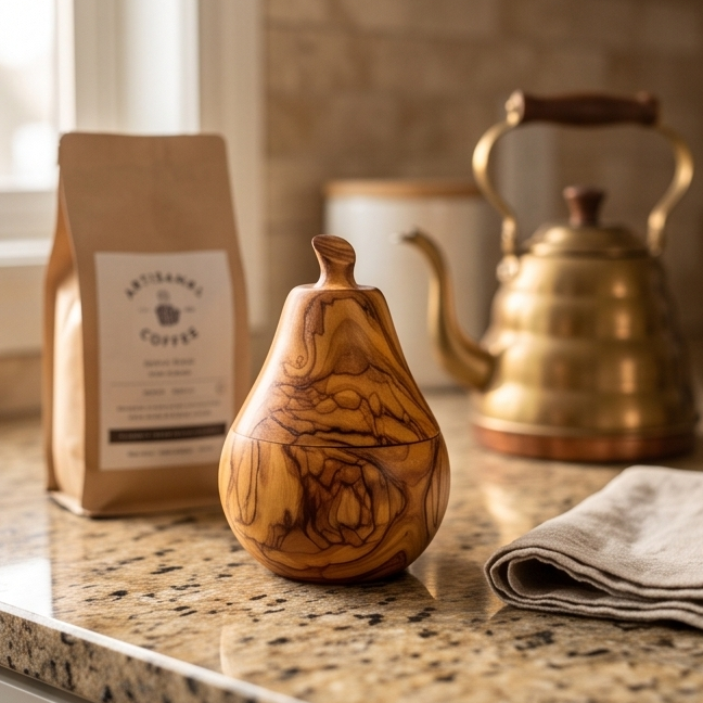 Handcrafted Pear Shaped Olive Wood Sugar Bowl & Spice Jar (12 cm)