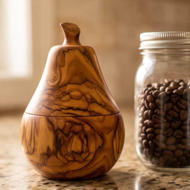 Handcrafted Pear Shaped Olive Wood Sugar Bowl & Spice Jar (12 cm)