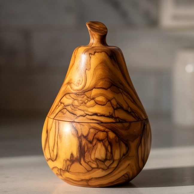 Handcrafted Pear Shaped Olive Wood Sugar Bowl & Spice Jar (12 cm)
