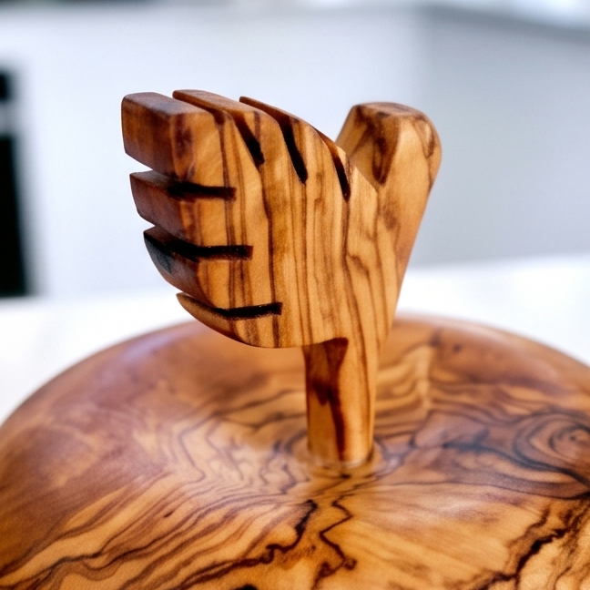 Handcrafted Apple Shaped Olive Wood Sugar Bowl & Storage Jar (12 cm)