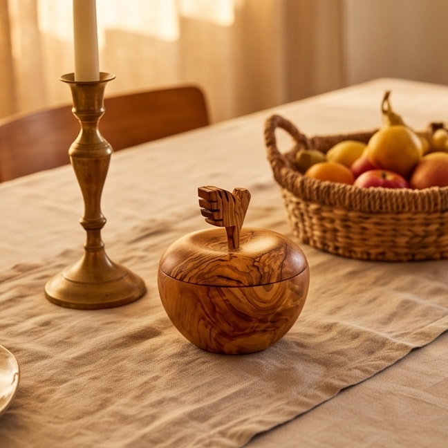 Handcrafted Apple Shaped Olive Wood Sugar Bowl & Storage Jar (12 cm)
