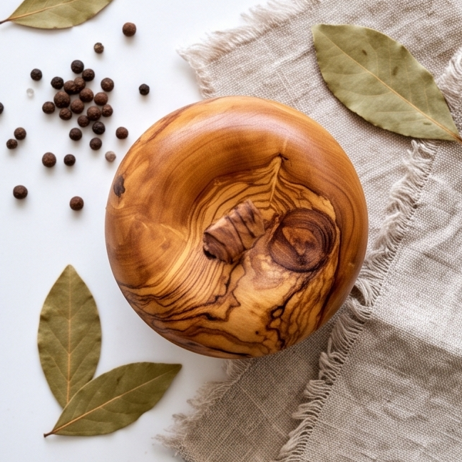 Handcrafted Apple Shaped Olive Wood Sugar Bowl & Storage Jar (12 cm)