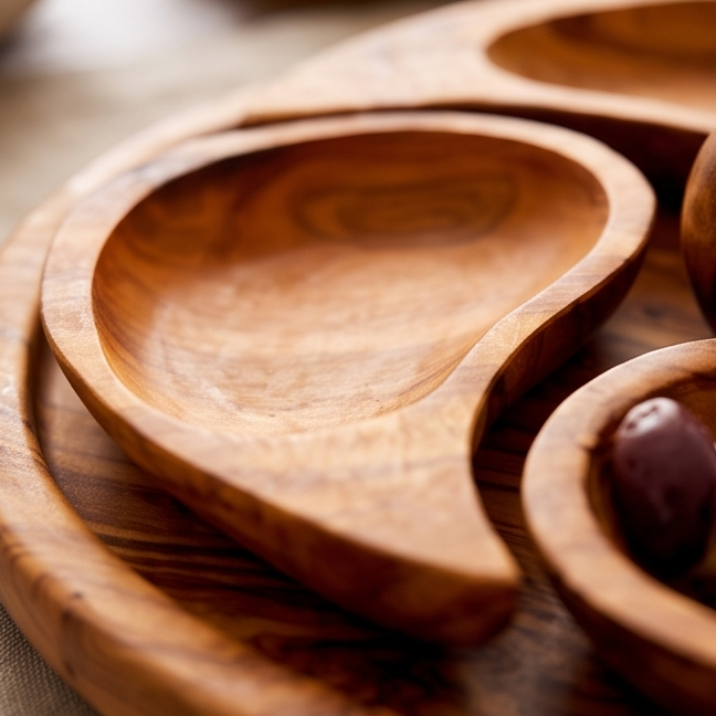 Handcrafted 4-Section Olive Wood Appetizer Serving Tray Set | 21 cm