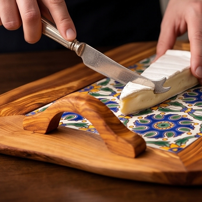 Rustic Olive Wood Ceramic Tray with Handle, serving tray, natural, handmade, gift