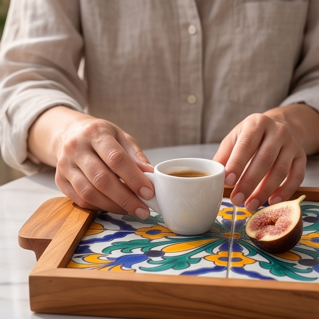 Olive Wood Square Olive Wood Ceramic Tray with Handle 20cm * 20cm