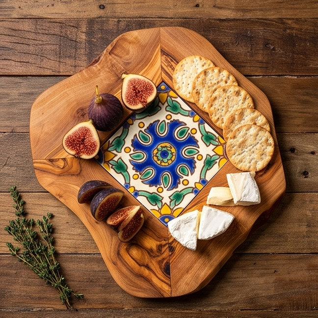 Small Rustic Olive Wood Ceramic Restaurant Serving Tray