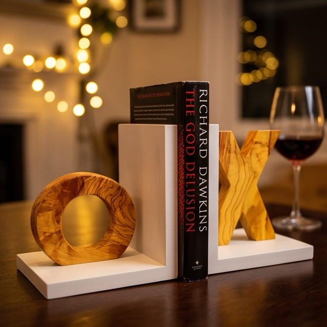 Olive Wood Handcrafted XO Bookends Wooden Bookshelf Organiser