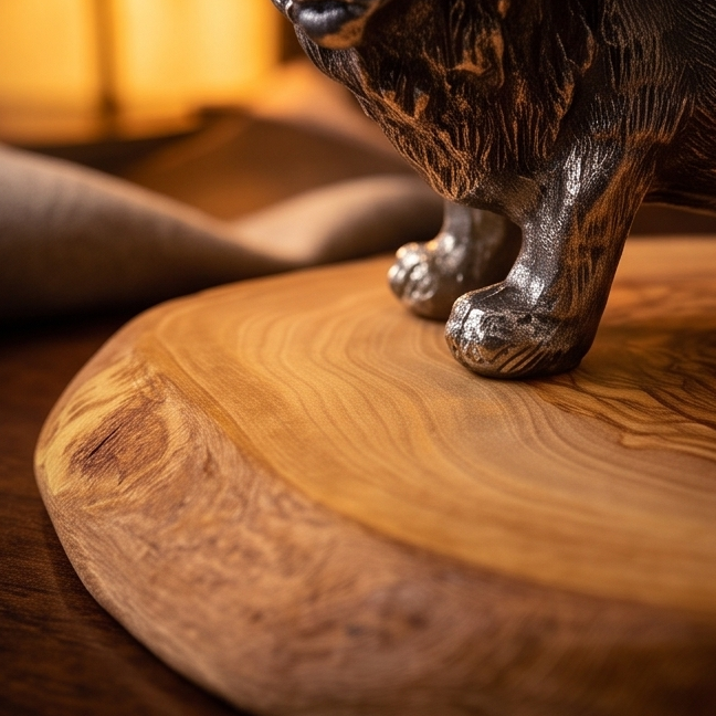 Olive wood lion candle holder