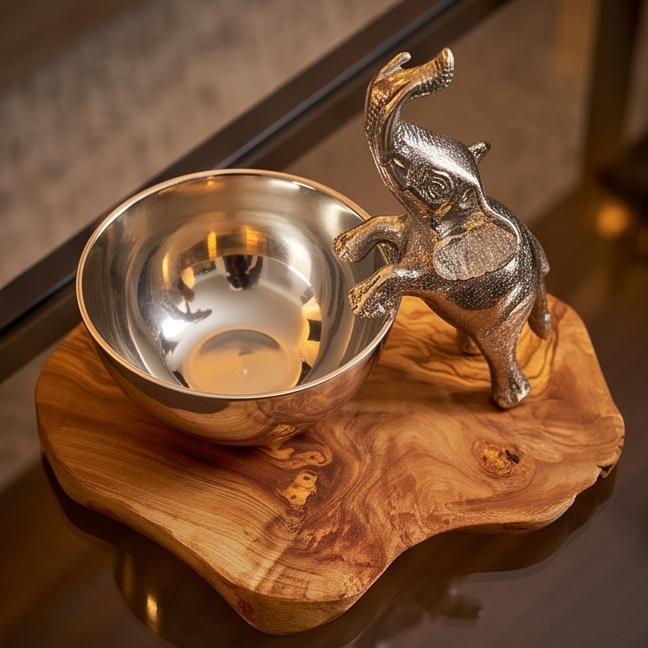 Olive wood Base Elephant Bowl
