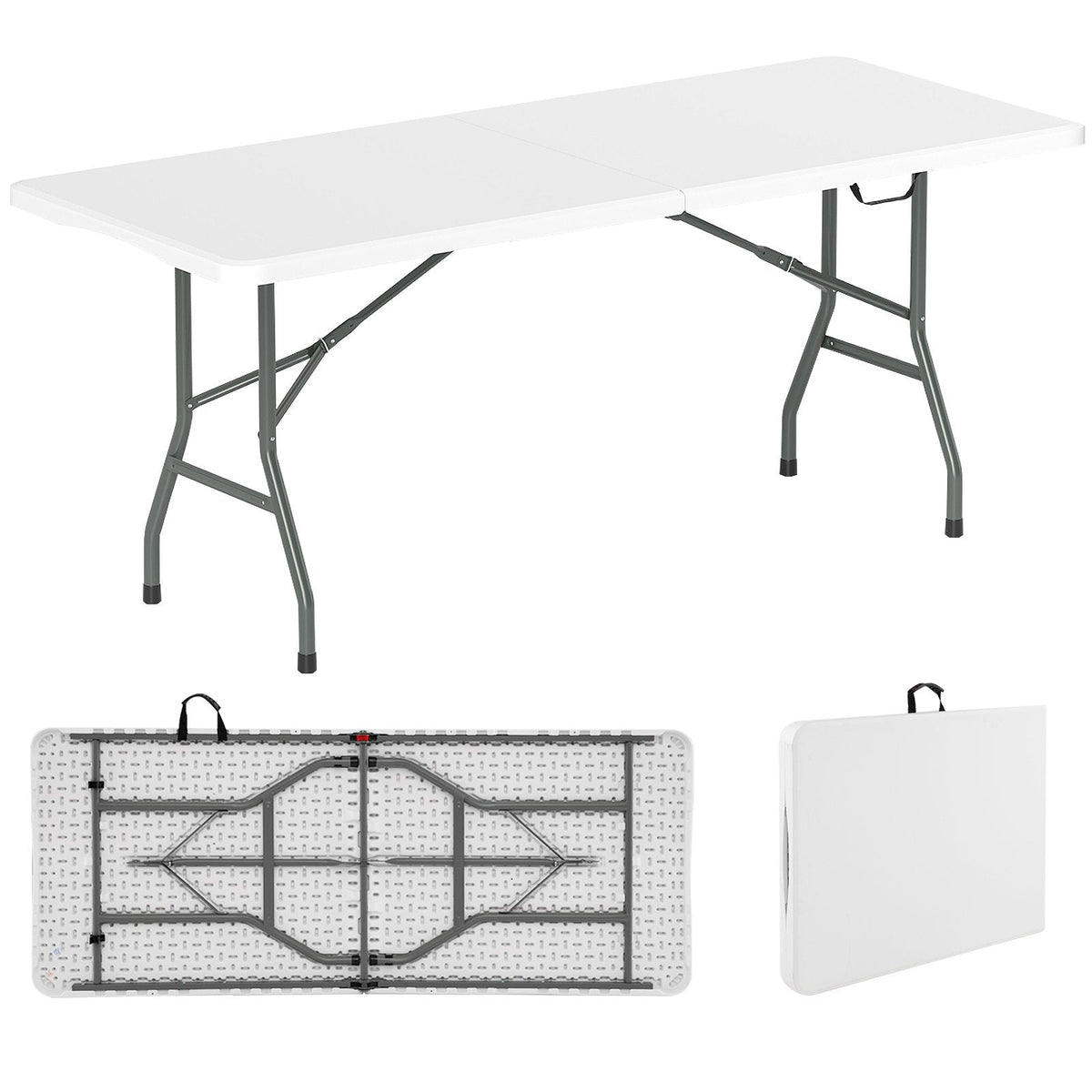 180 cm Portable Folding Dining Table with HDPE Tabletop and Safe Lock Mechanism-White