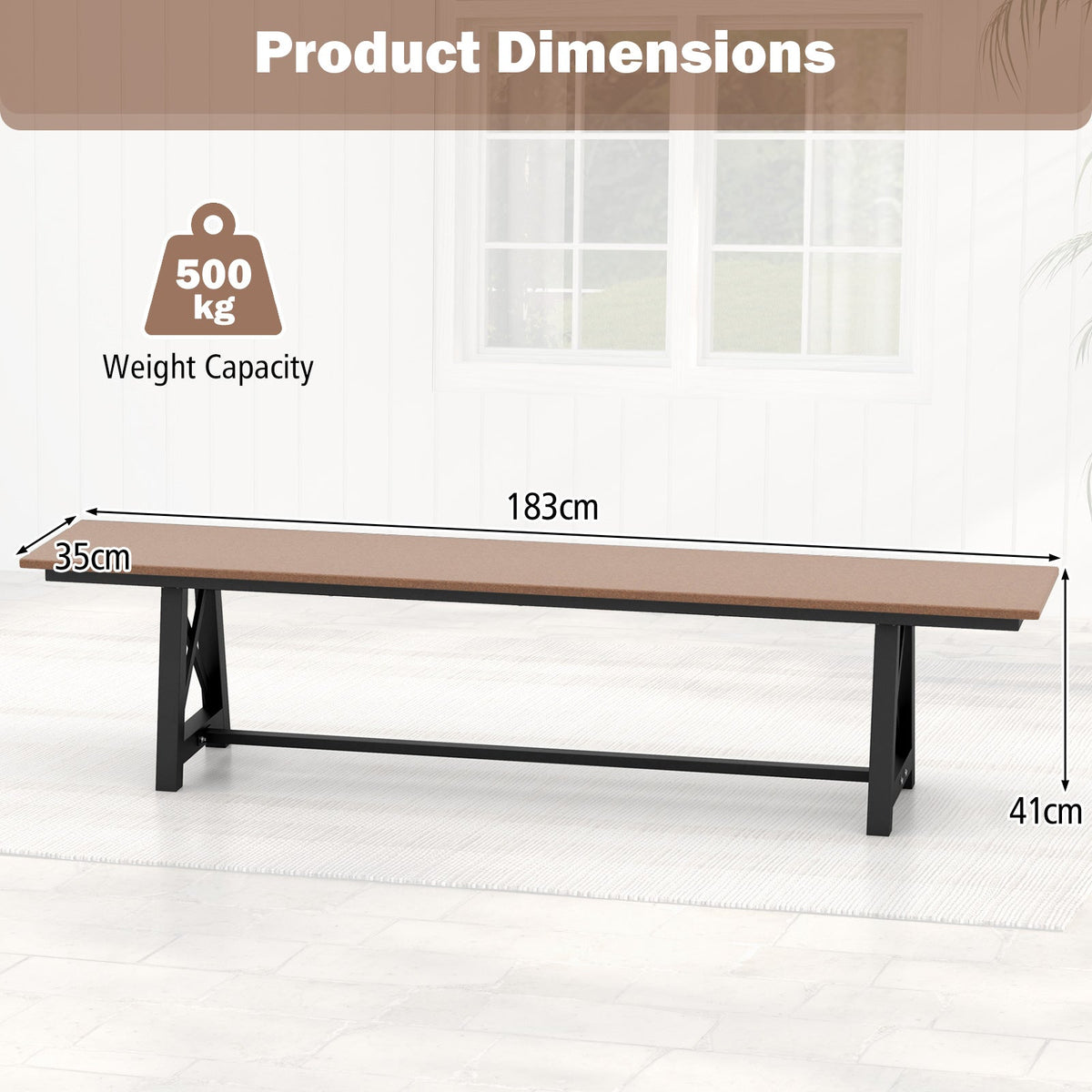 183cm Patio Long Bench with Weatherproof HDPE Seat for 4 People-Brown