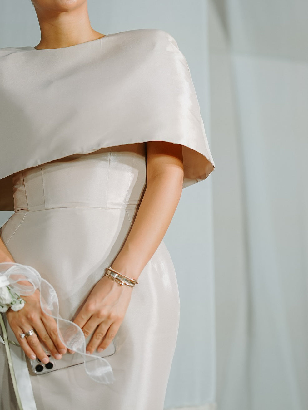Satin Cape-style Top &Fitted Maxi Dress Set