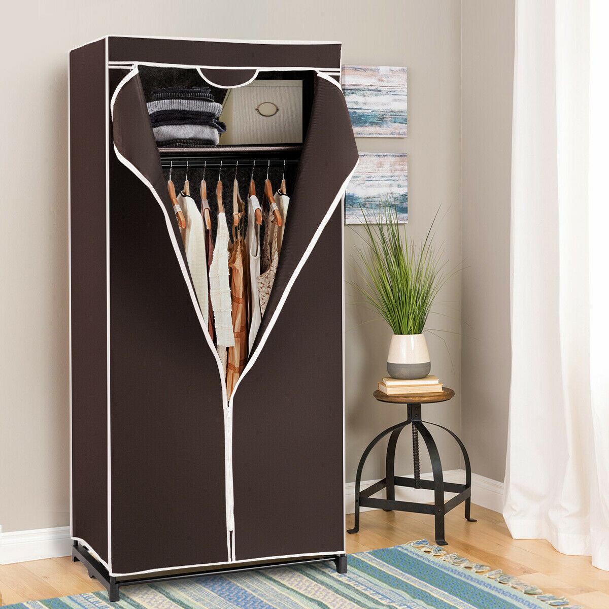 Single Canvas Wardrobe with Dust-proof Cover-Black