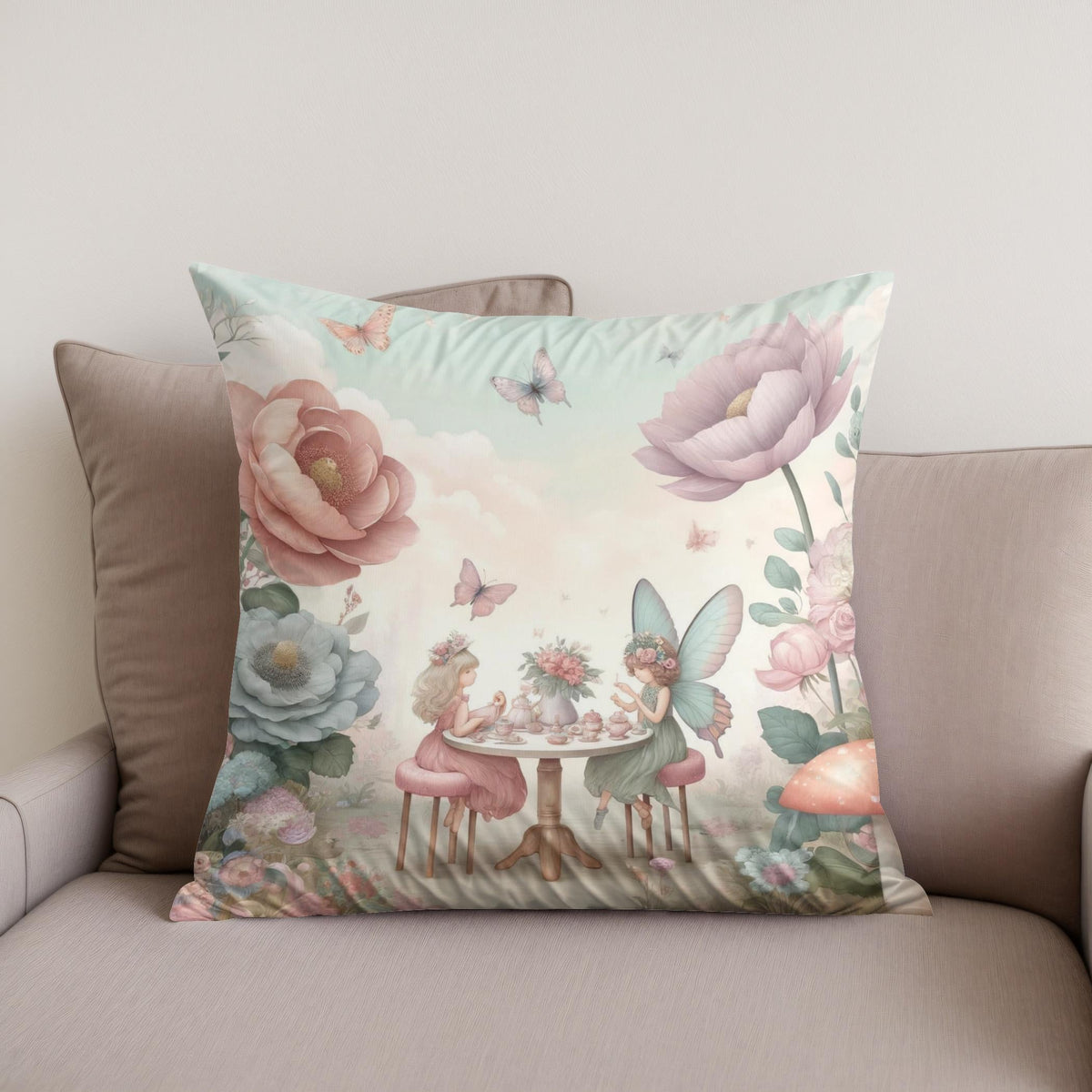 Fairy Garden Tea Party Cotton Cushion
