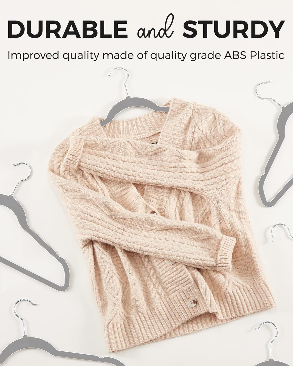 HOUSE DAY 60-Pack Grey Velvet Hangers, Non-Slip, Space-Saving, 360° Rotating
