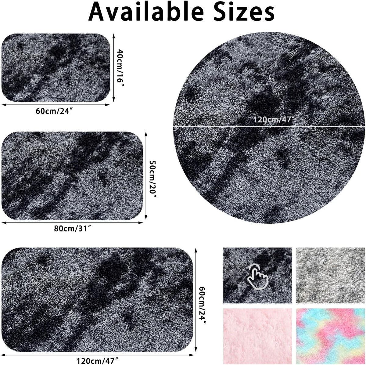 Round Shaggy Rug 120cm Dark Grey Fluffy Circle Rug Living Room Bedroom