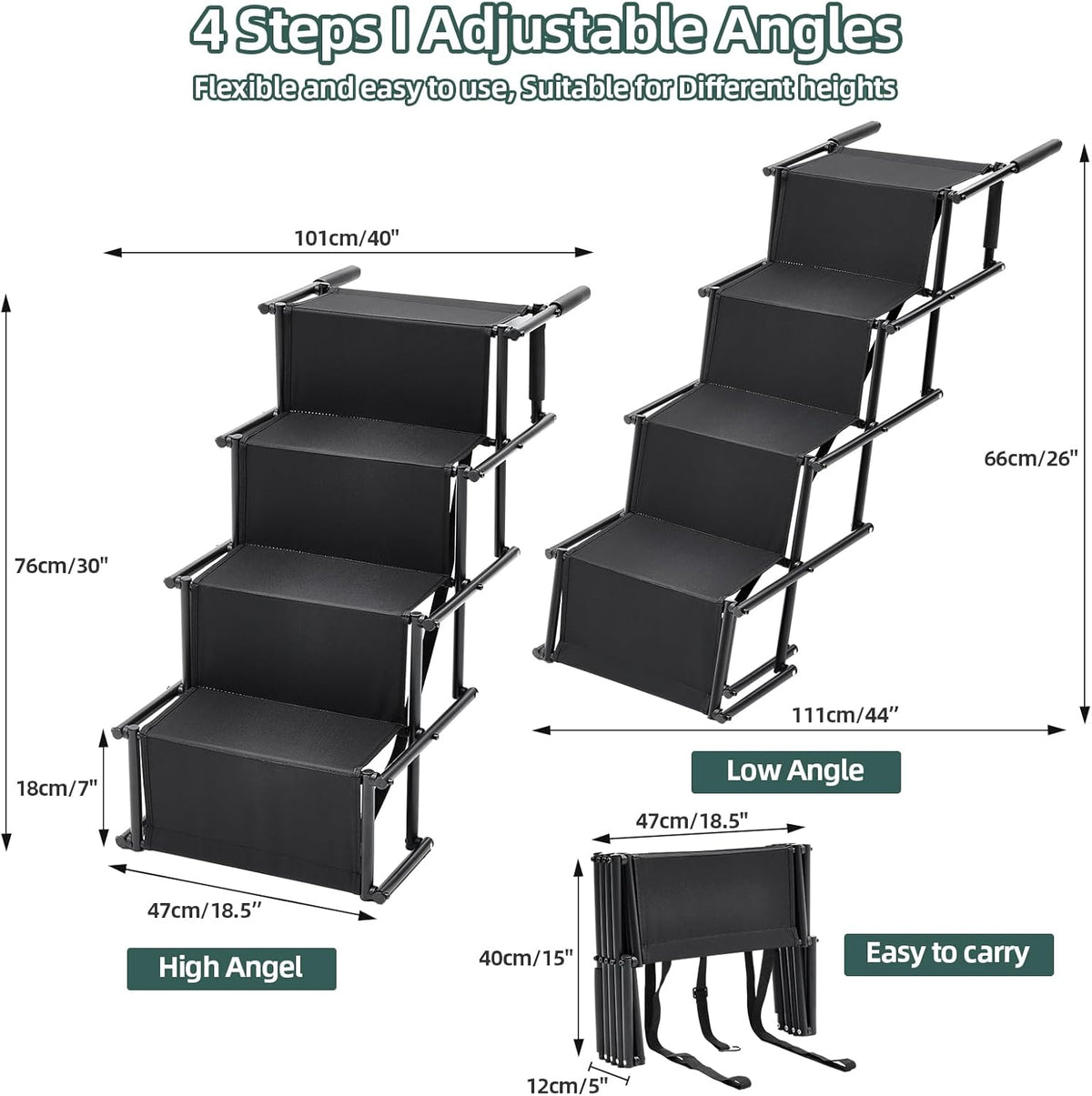Fellie Foldable Dog Ramp, 2-Height Adjustable, Non-Slip, 176LBS Max