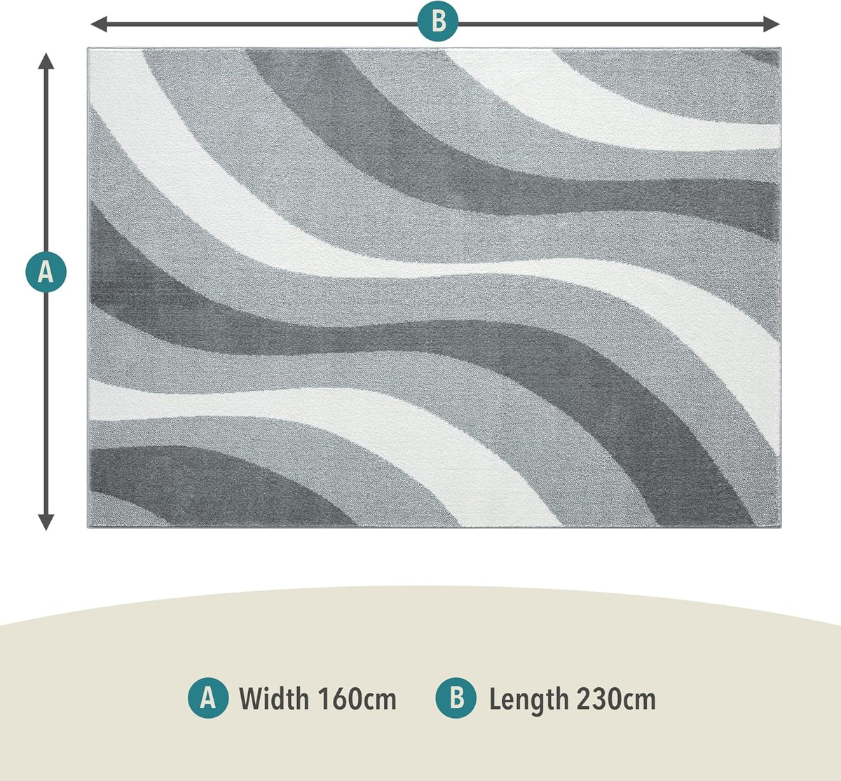 Large Rug 160x230cm Swirl Pattern Short Pile Living Room Area Rug Natural