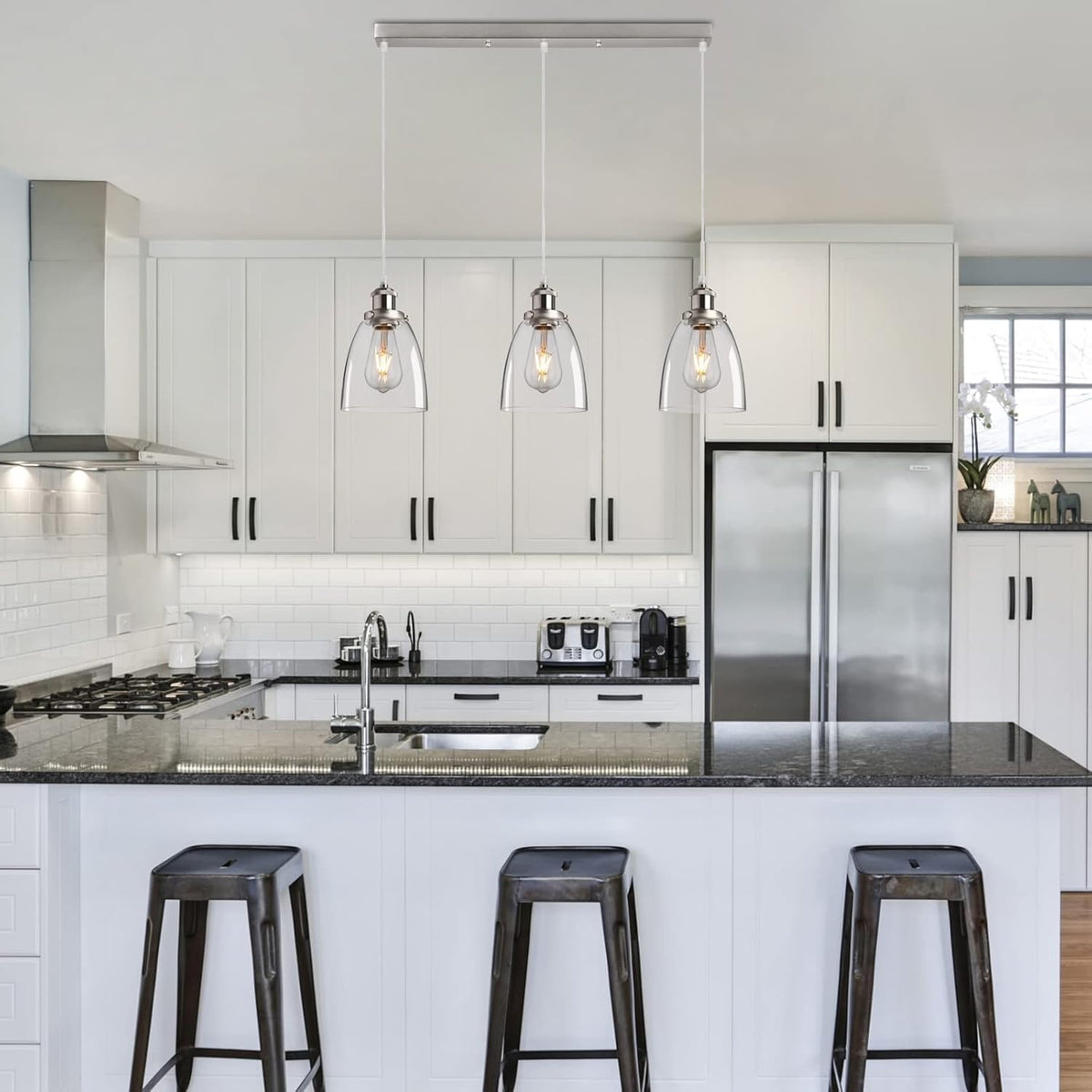 3 Light Glass Pendant Lights Modern Adjustable Ceiling Industrial FORCOSO