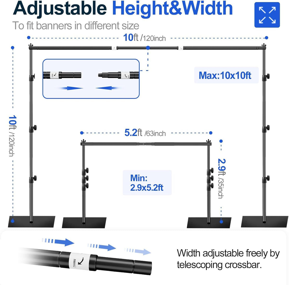 Backdrop Stand Heavy Duty 3x3m Adjustable Background Frame Steel Base EMART