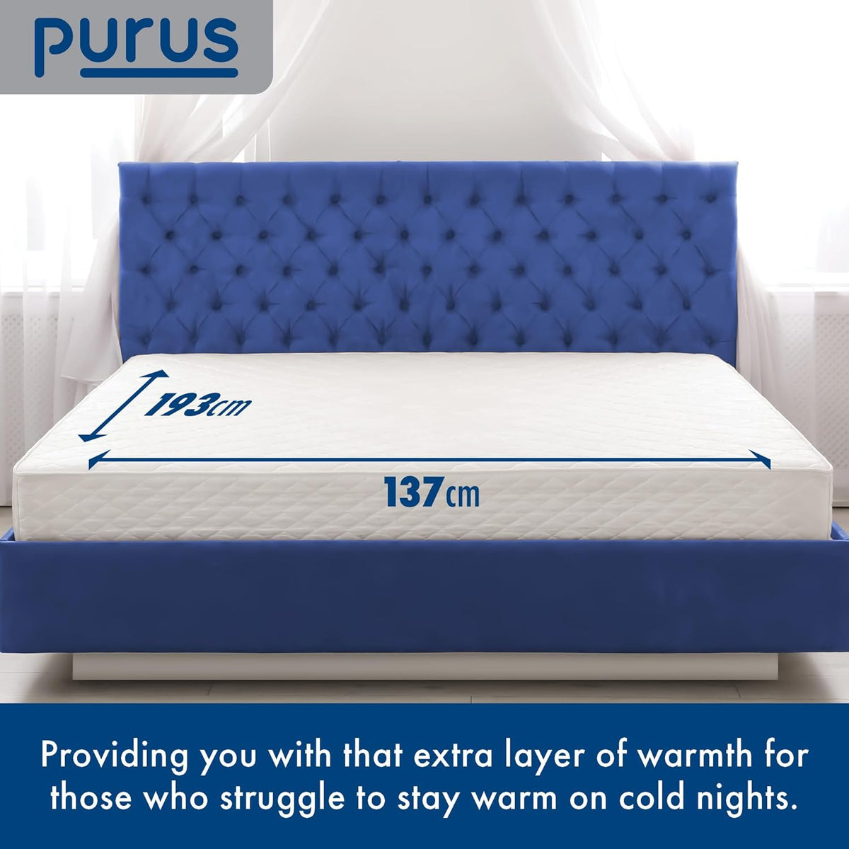 Double Electric Blanket 193x137cm Soft Polyester with 3 Heat Settings Purus