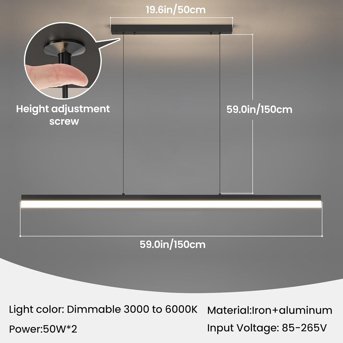 LED Pool Table Light 150cm Dimmable Linear Pendant Adjustable Mikeru